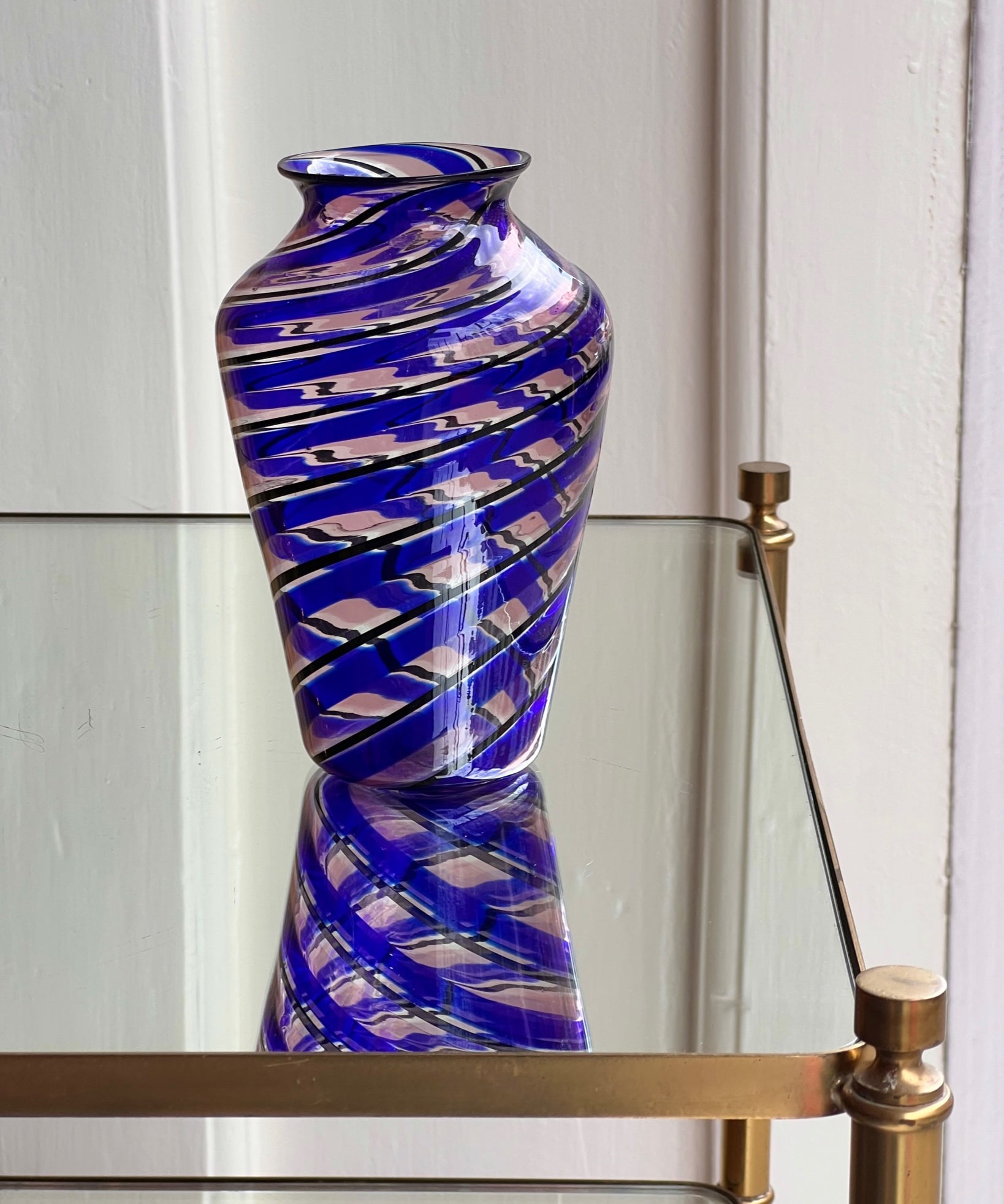 Vintage blue swirl Murano vase