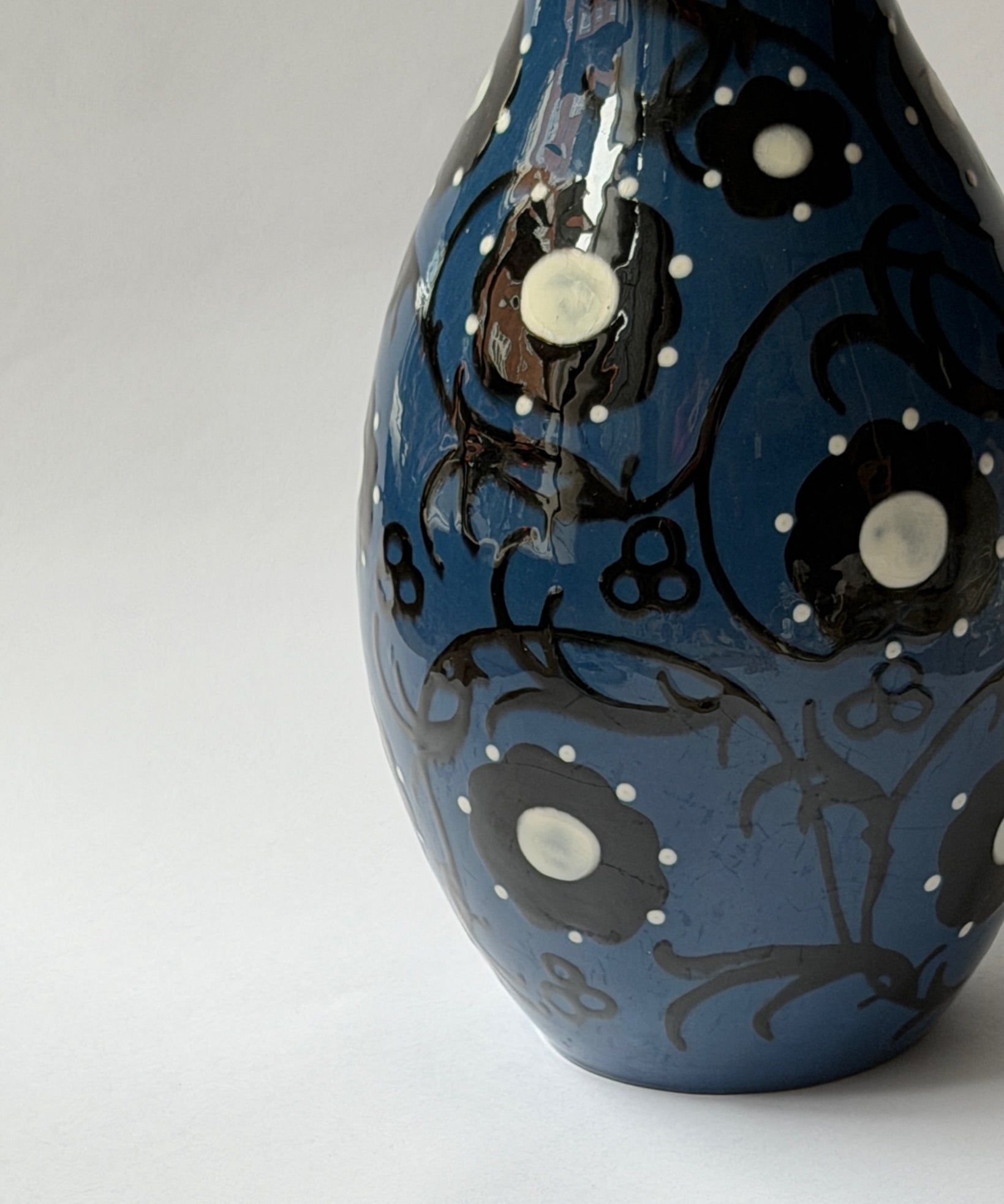 Vintage Alfred Kusche blue flower ceramic vase