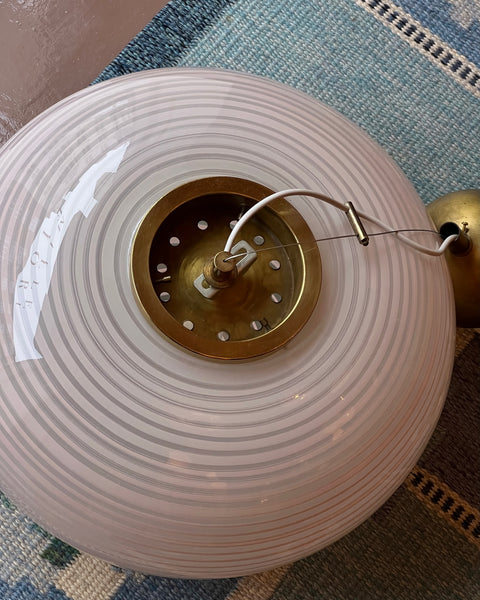 Vintage oval pink / white swirl Murano ceiling lamp (D50)