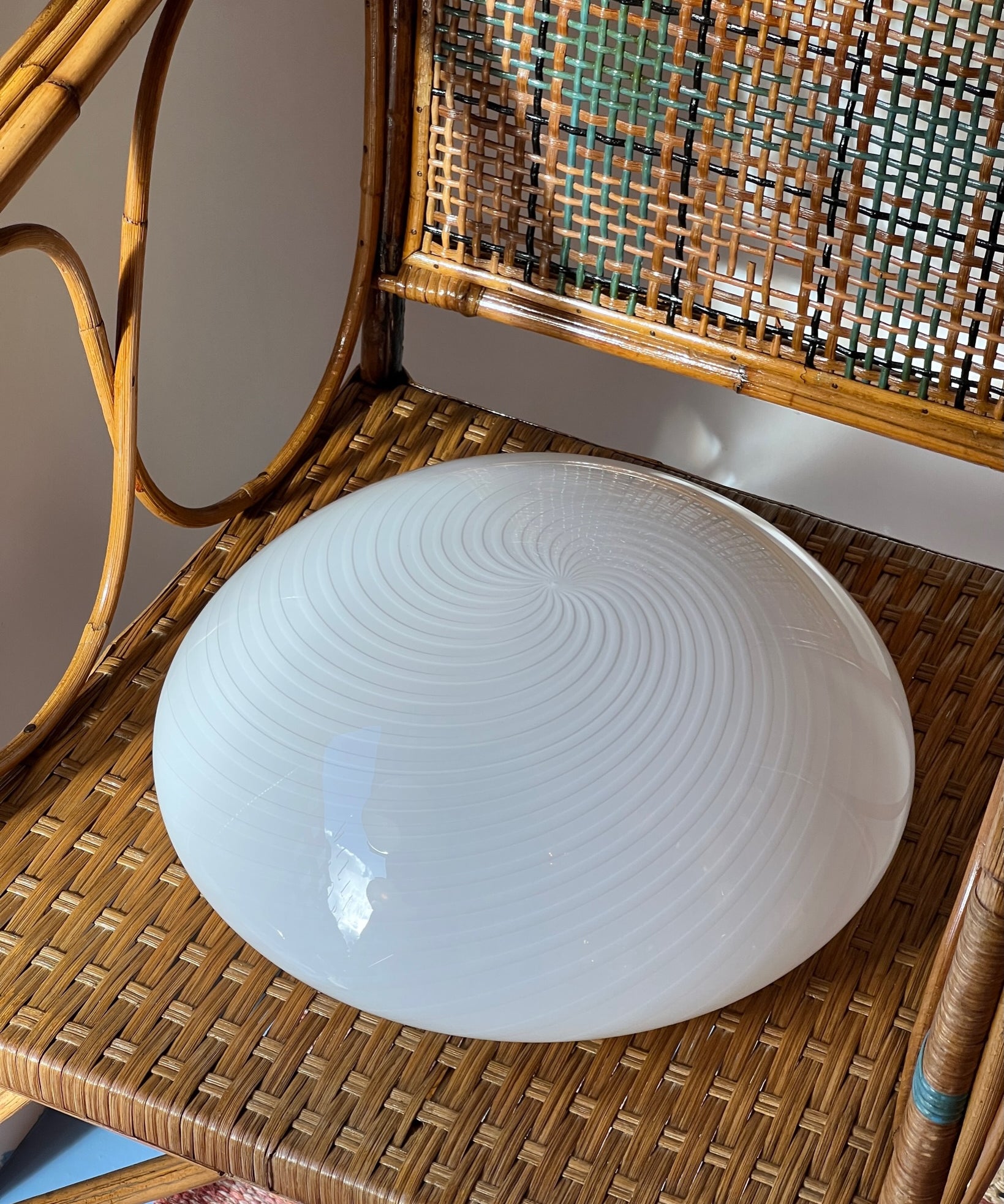 Vintage Murano white swirl ceiling/wall lamp (D35)