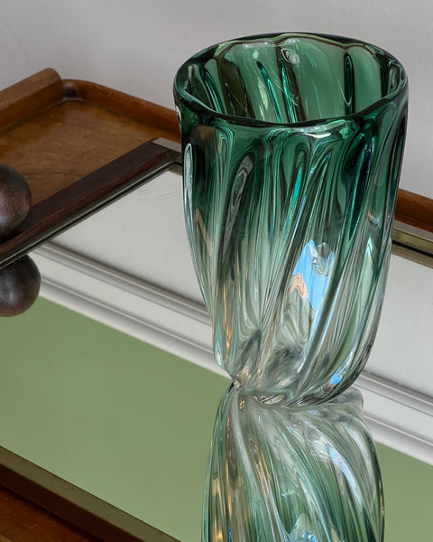 Vintage green/clear Murano vase