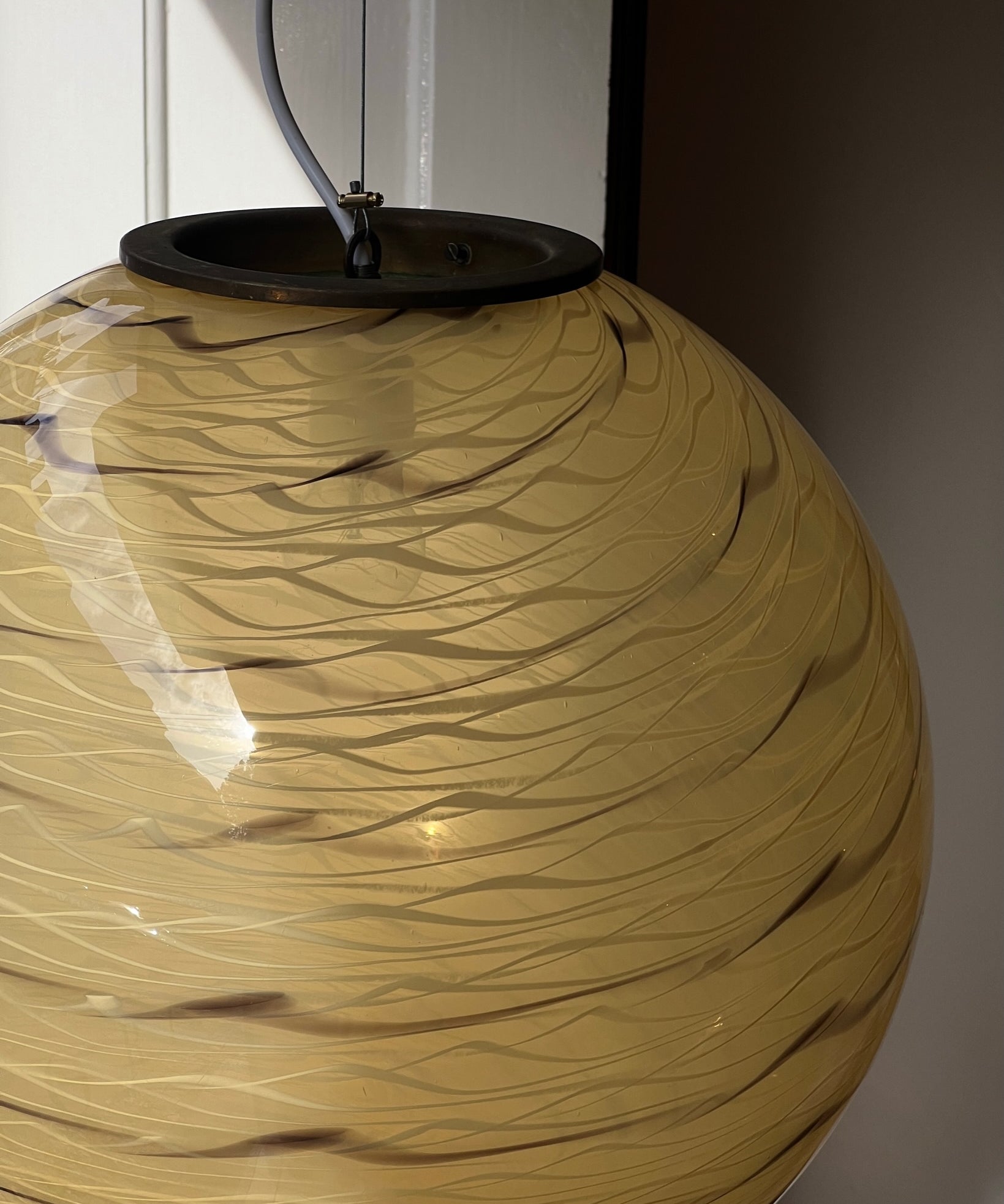 Vintage yellow/cream/brown swirl Murano ceiling lamp (D45)