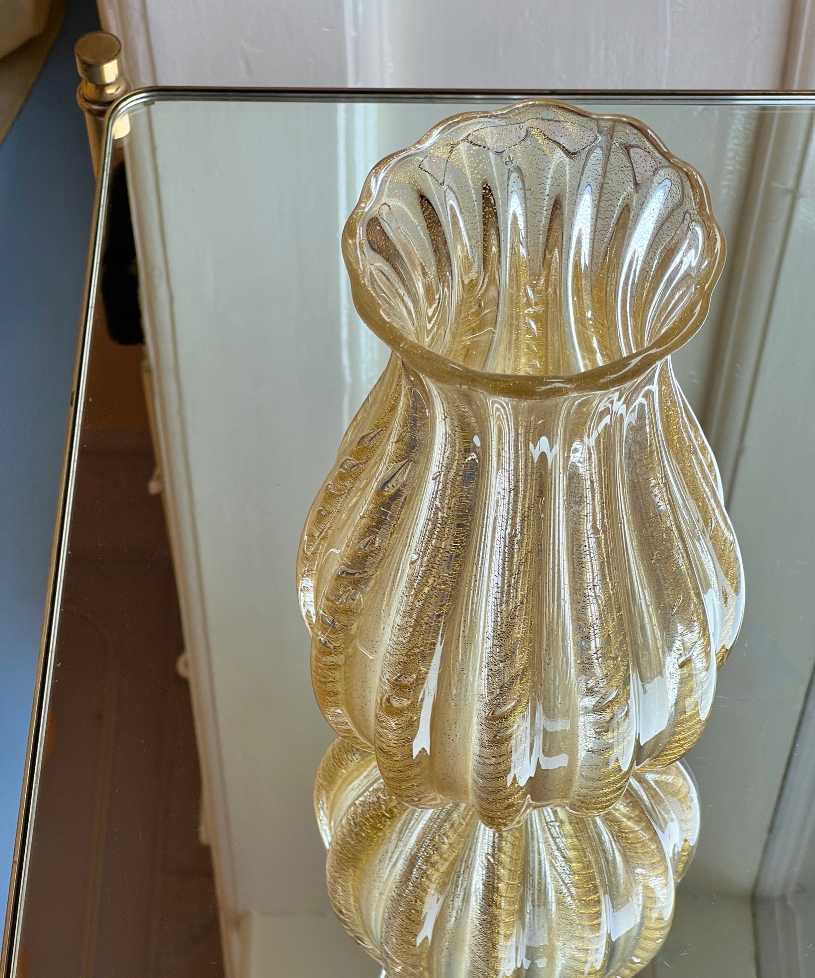 Vintage large clear/golden Murano vase