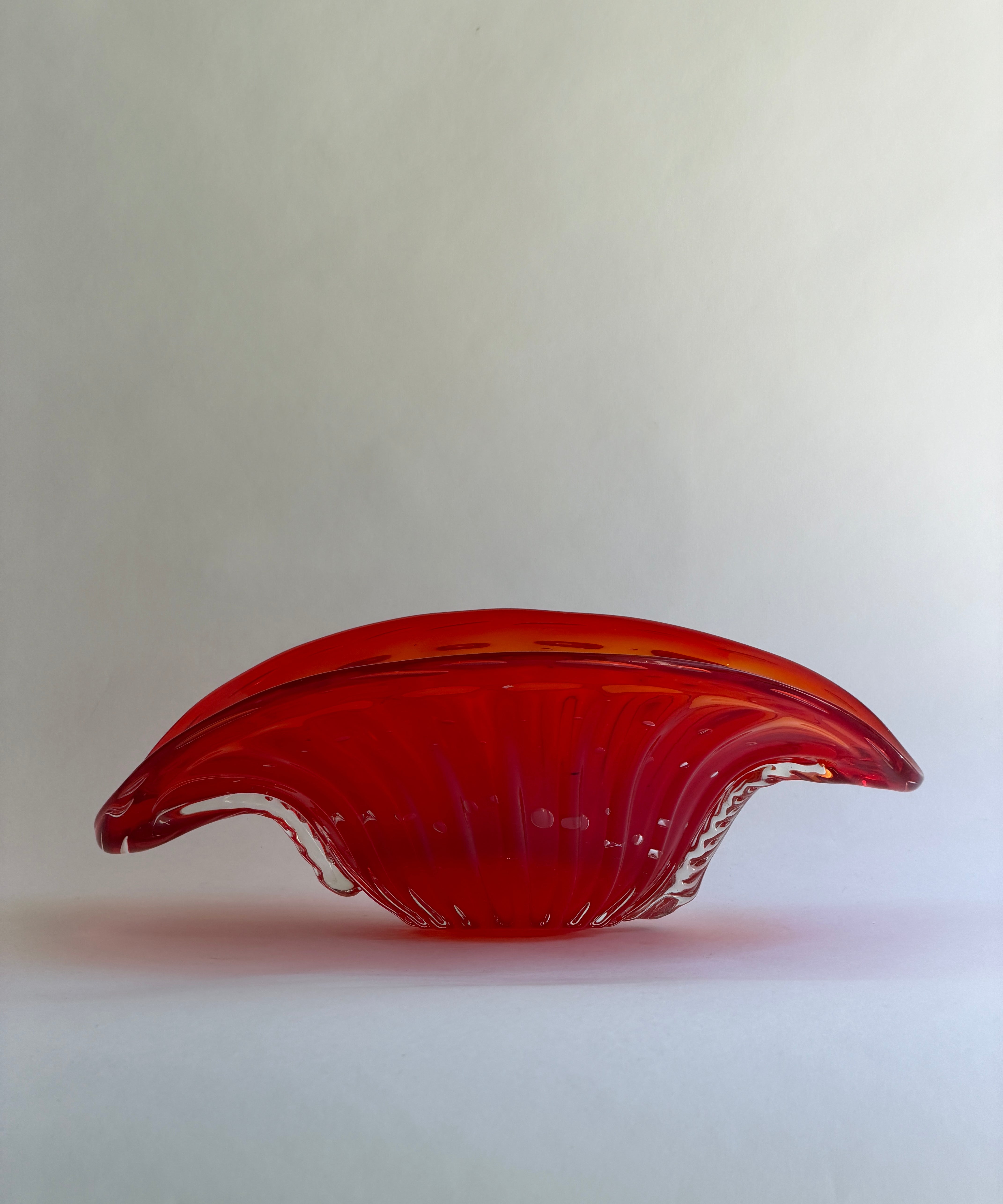 Vintage orange-red Murano shell/bowl