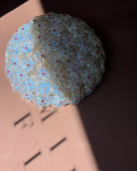 Large vintage opal/clear/golden/pink Murano flower ceiling lamp (D45)