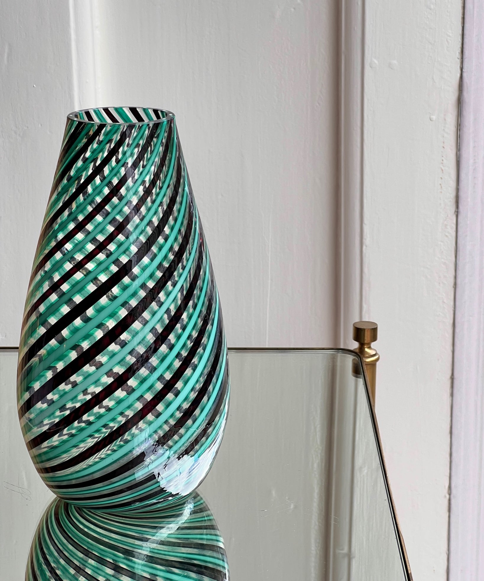 Vintage green/black swirl Murano vase