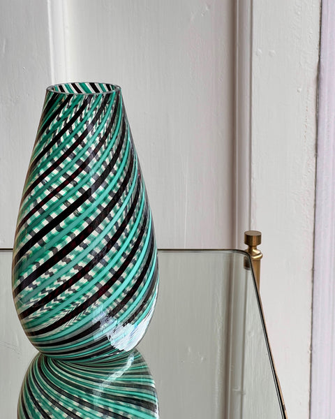 Vintage green/black swirl Murano vase