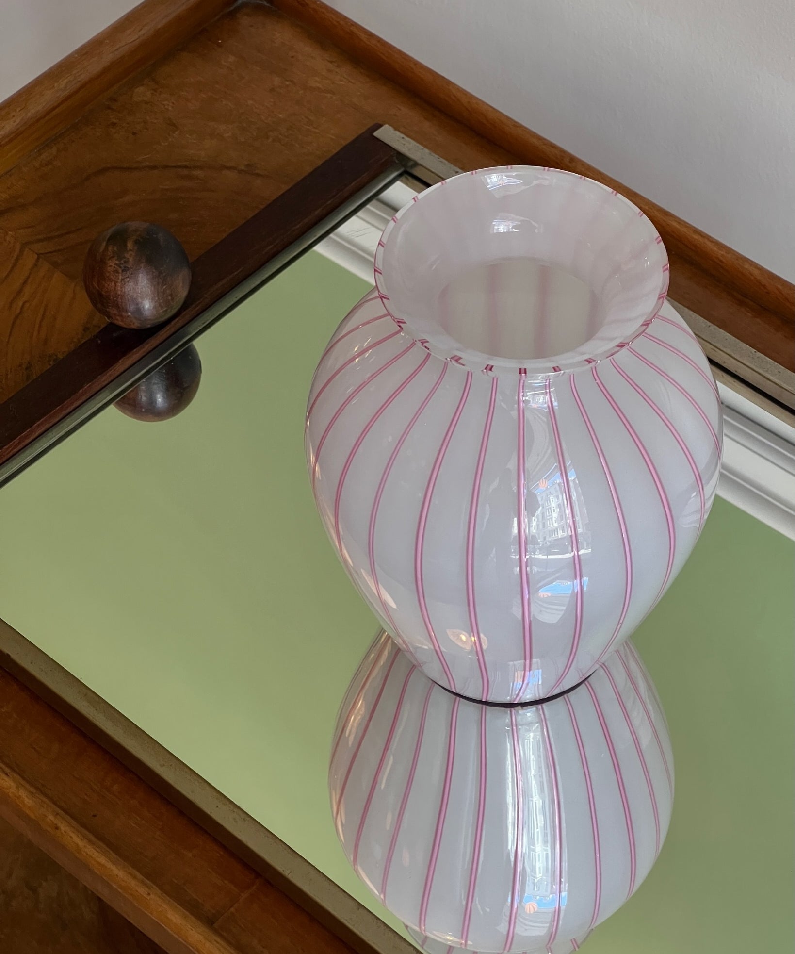 Vintage pink/opal Murano vase with stripes
