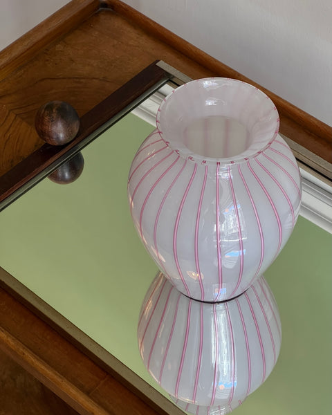 Vintage pink/opal Murano vase with stripes