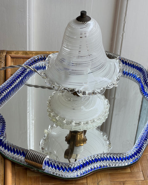 Vintage white/clear swirl Murano table lamp