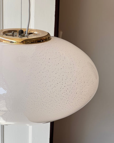 Vintage oval white / silver shimmer Murano ceiling lamp (D50)