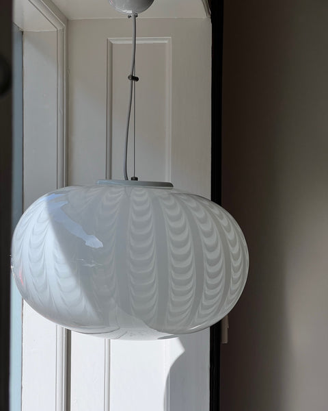 Vintage Murano white vertical pattern oval ceiling lamp (D45)