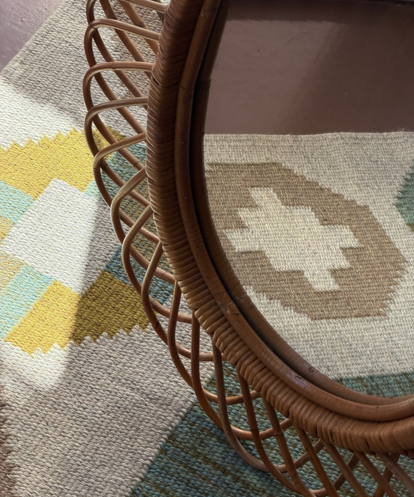 Vintage Italian mirror with rattan frame