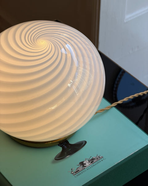 Vintage light blue swirl round Murano table lamp (2 available)