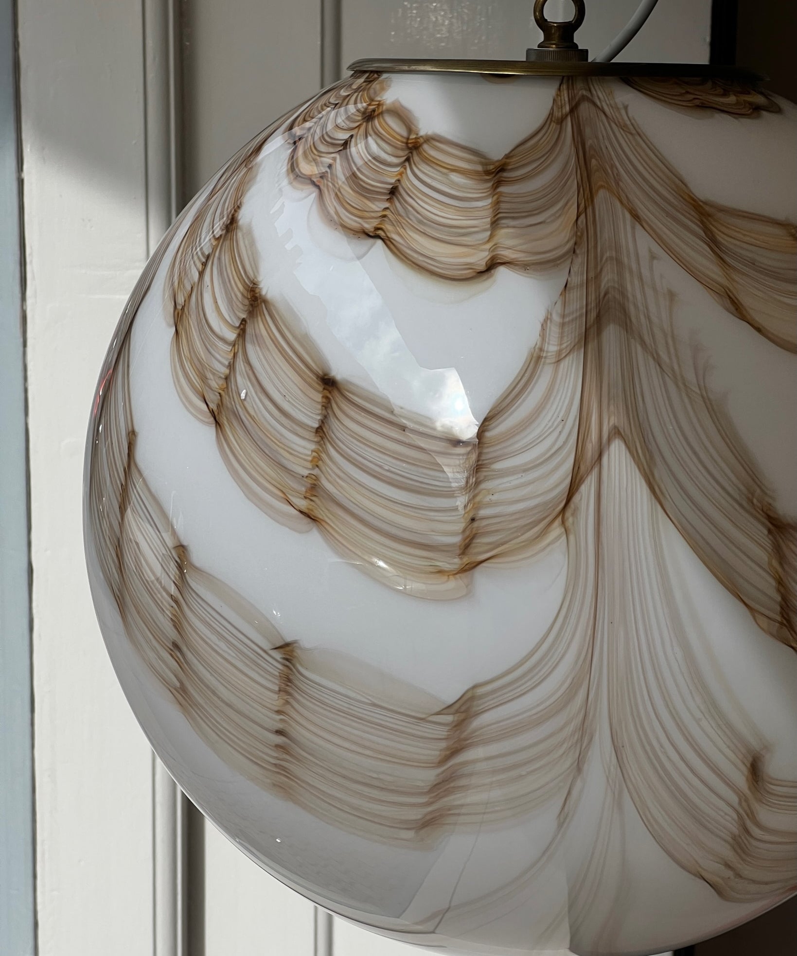 Vintage Murano cream/brown swirl ceiling lamp (D40)