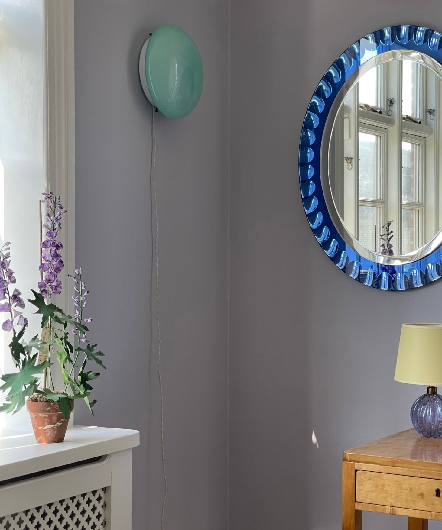 Vintage Murano opal turquoise ceiling/wall lamp (D25)