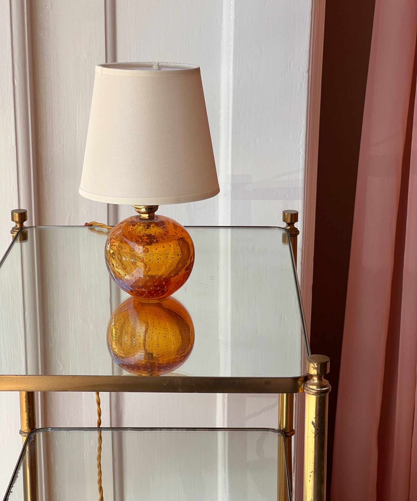 Vintage amber bubble Murano table lamp (with shade)