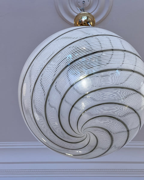 Vintage white/grey/clear Murano swirl ceiling lamp (D45)