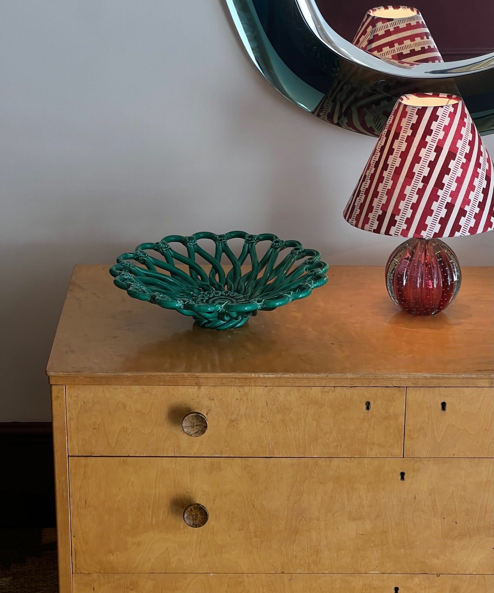 Vintage green ceramic basket