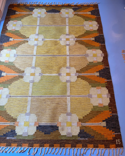 Vintage flat weave rug by Ingegerd Silow (IS)