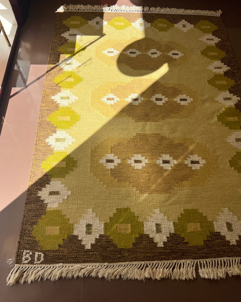 Vintage flat weave rug signed BD