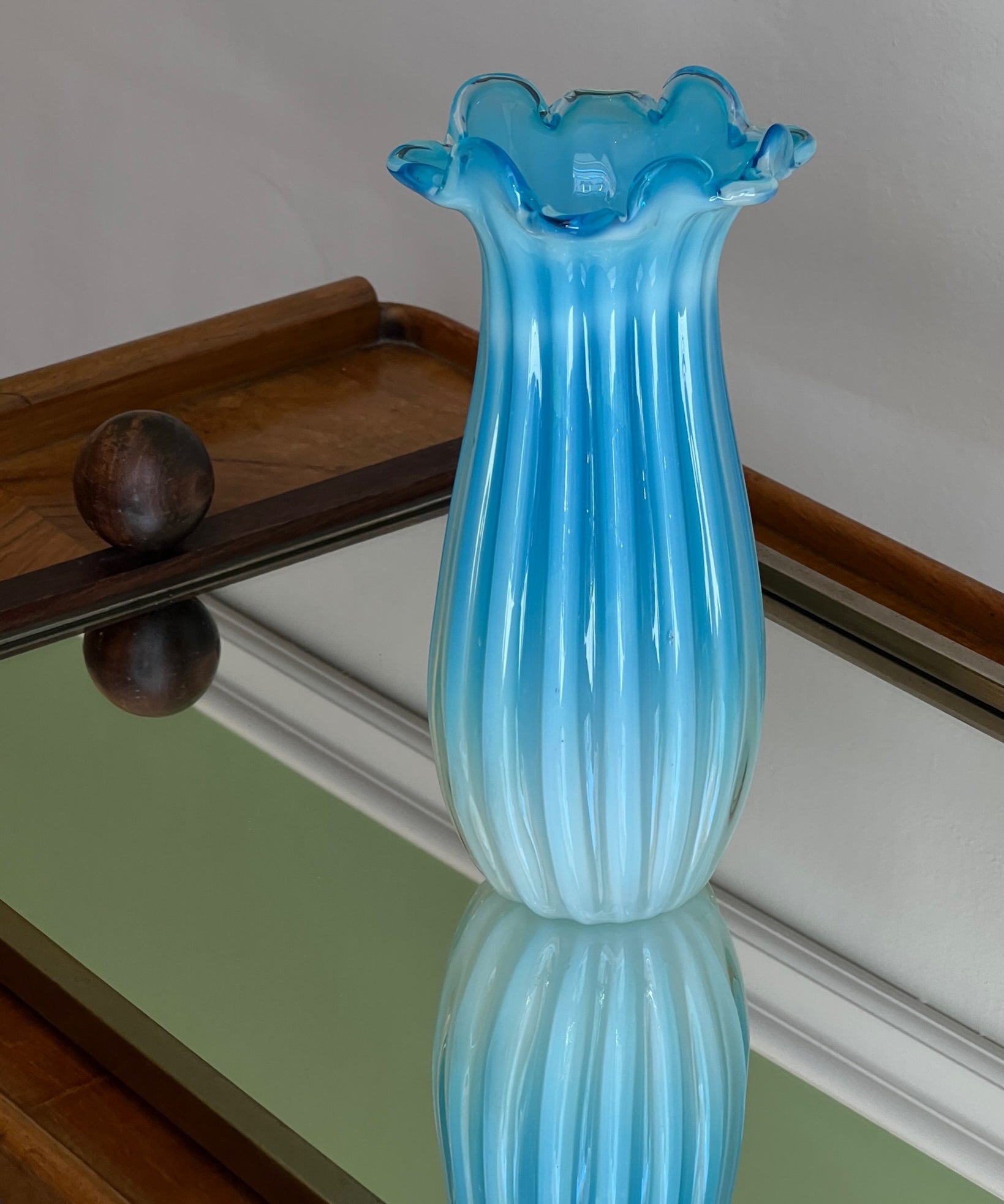 Vintage opal blue Murano vase