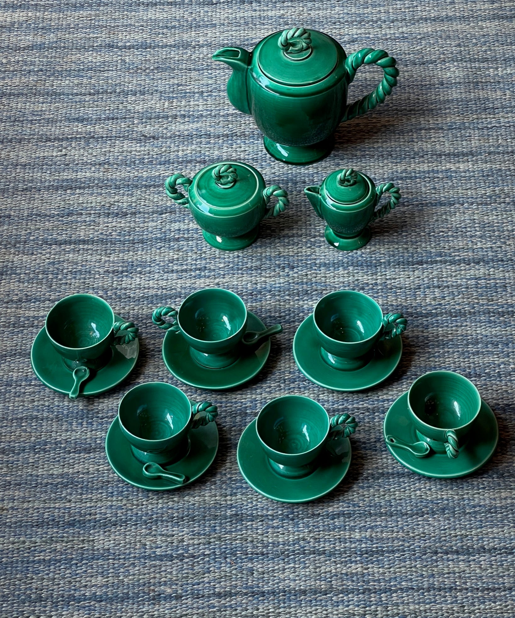 Vintage Vallauris green ceramic coffee set/tableware