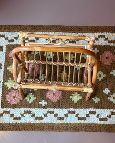 Large vintage rattan magazine holder