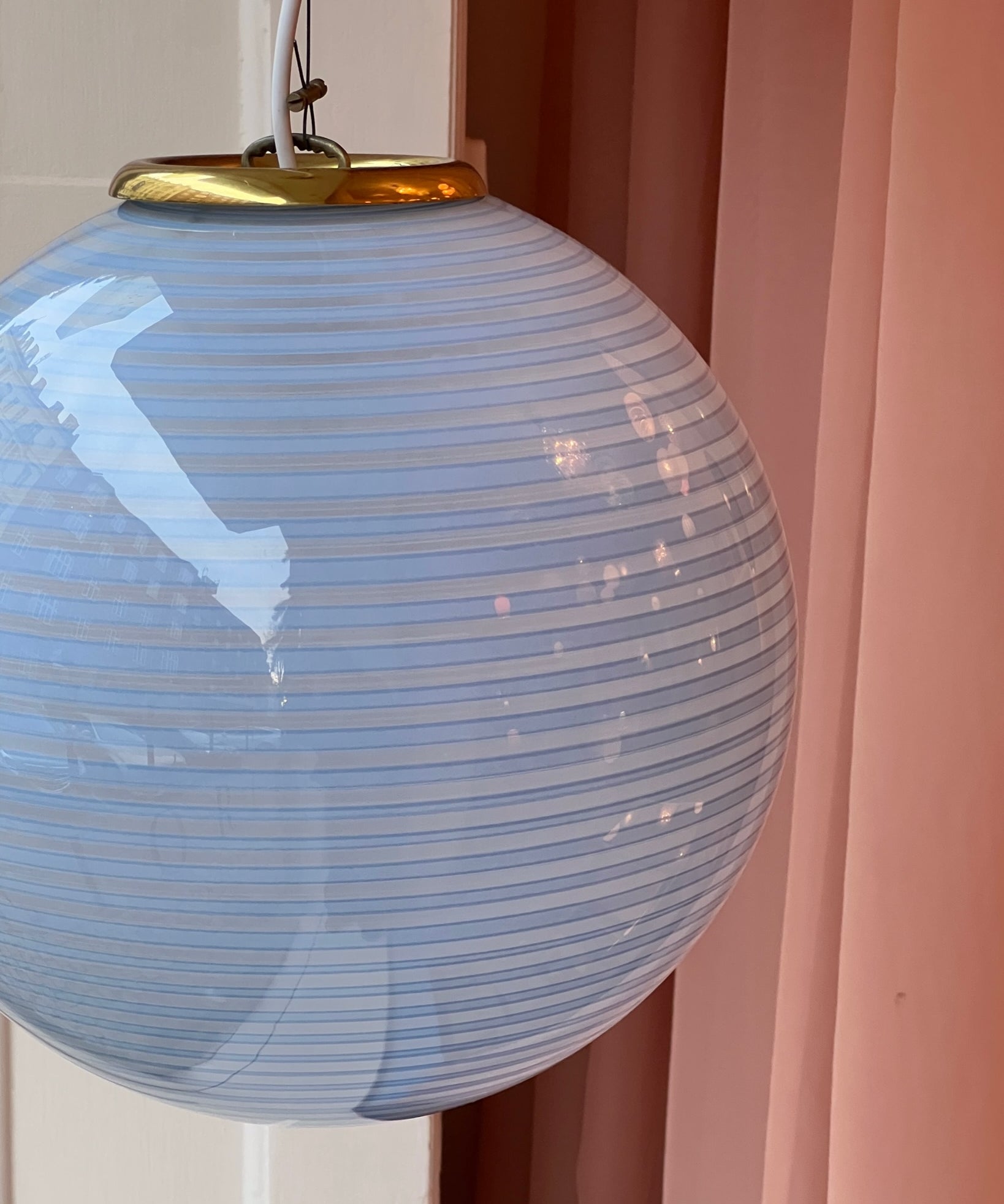 Vintage Murano light blue swirl ceiling lamp (D35)