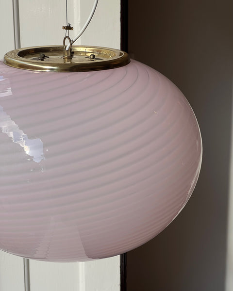 Vintage oval pink swirl Murano ceiling lamp (D45)