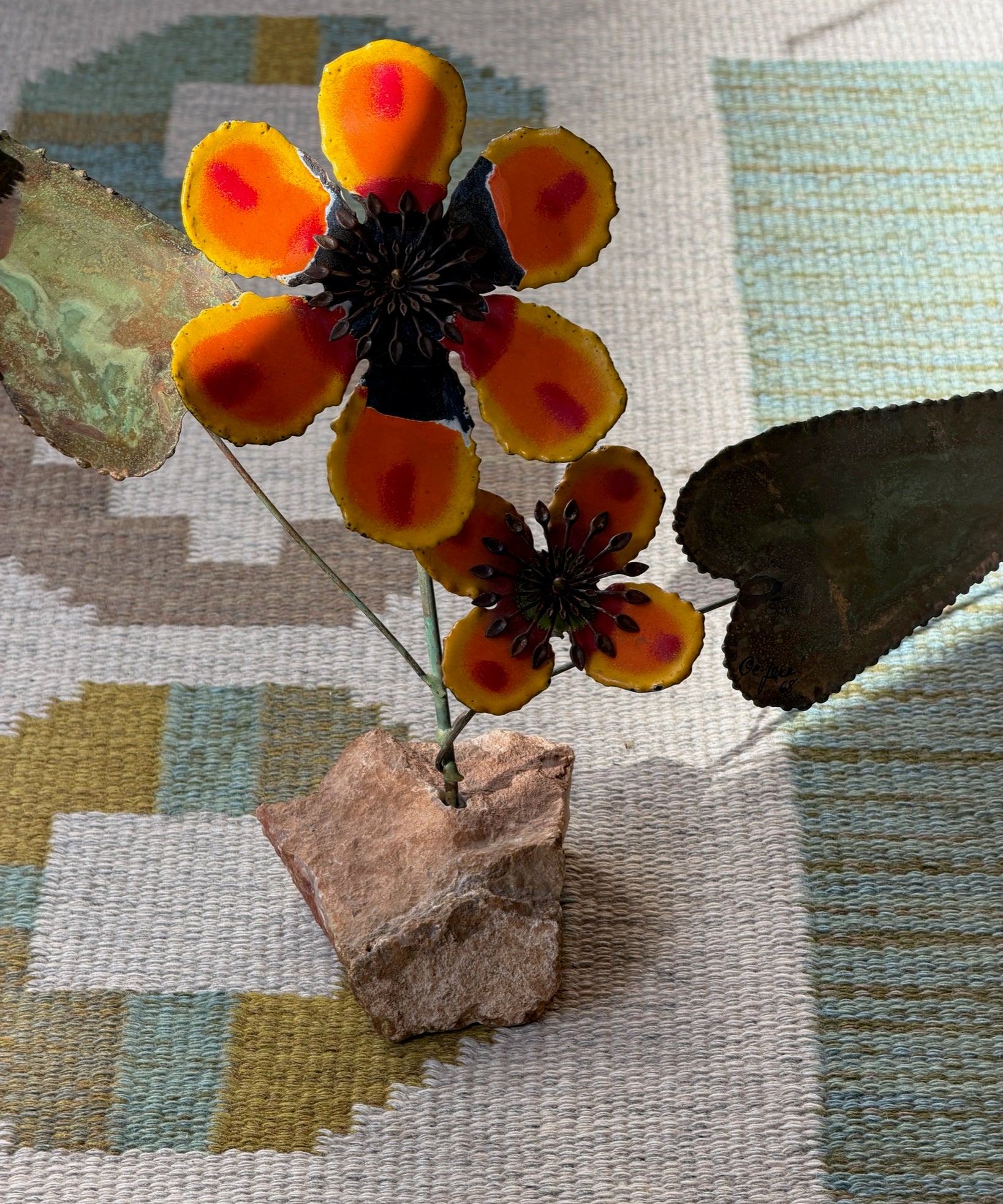 Vintage Curtis Jere orange enamel flower sculpture (stand or wall)