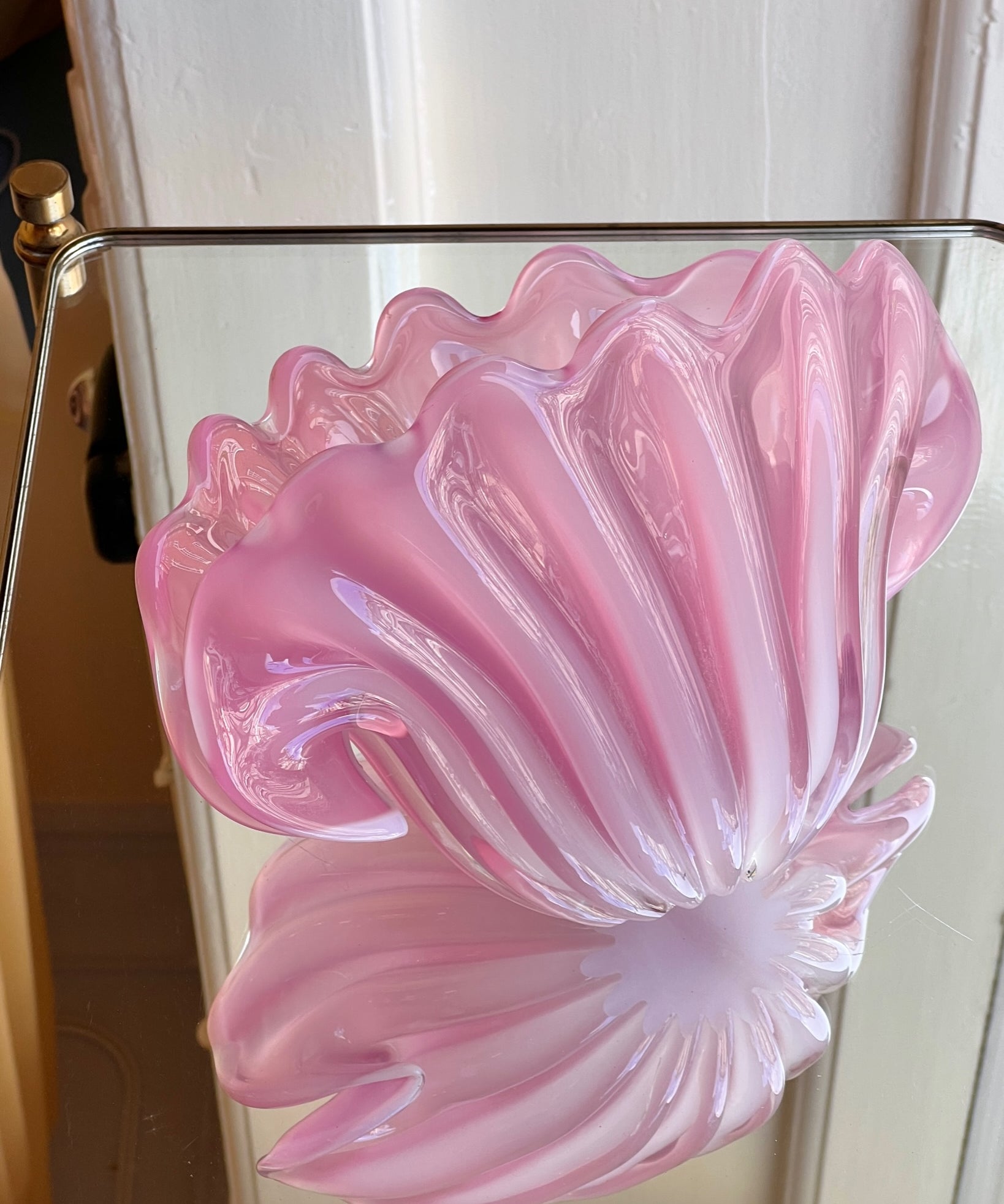 Vintage opal pink Murano shell bowl