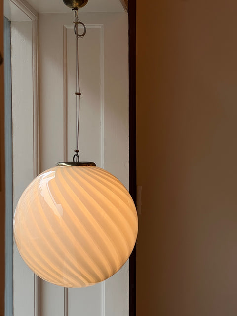 Vintage yellow swirl Murano ceiling lamp (D40)