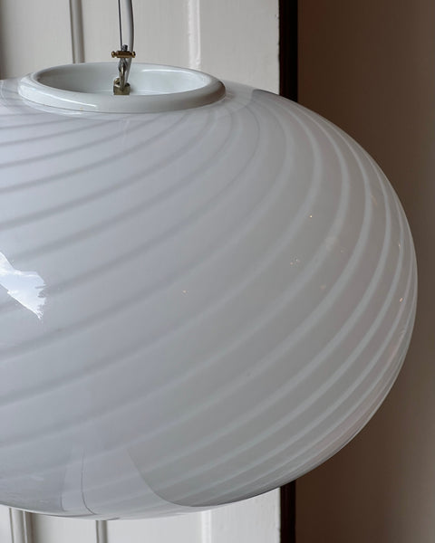 Large vintage oval white swirl Murano ceiling lamp (D50)