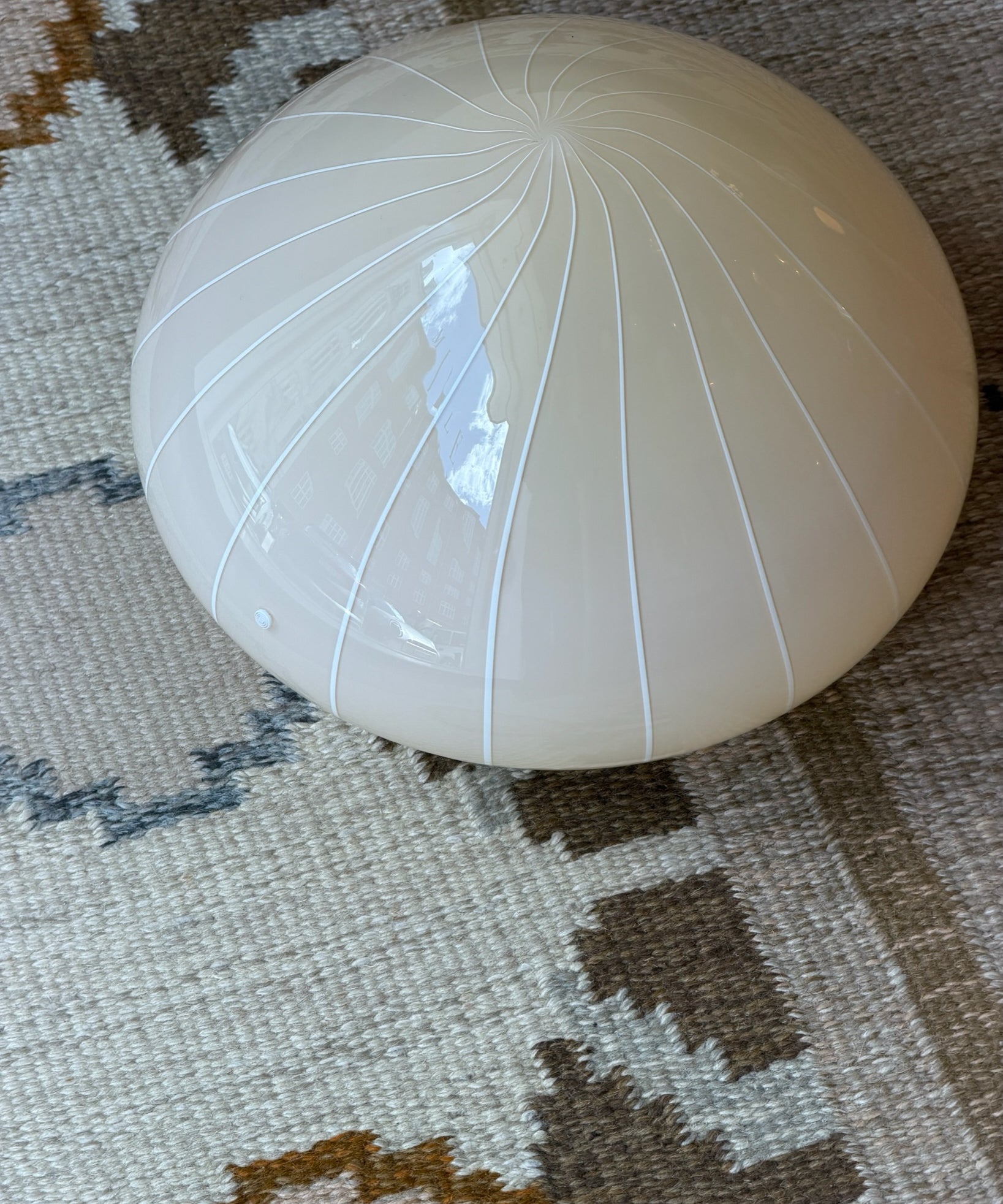 Vintage Murano cream with white vertical stripes ceiling/wall lamp (D34)