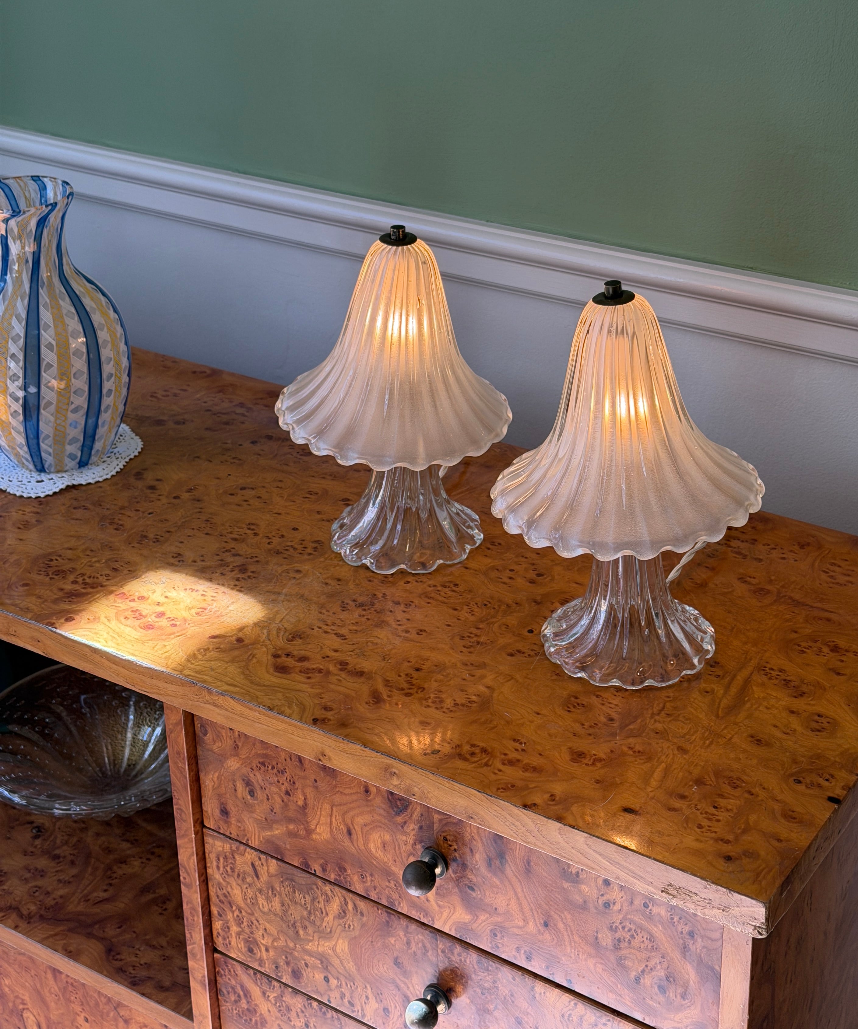 Vintage clear/frosted Murano table lamps (A pair available)