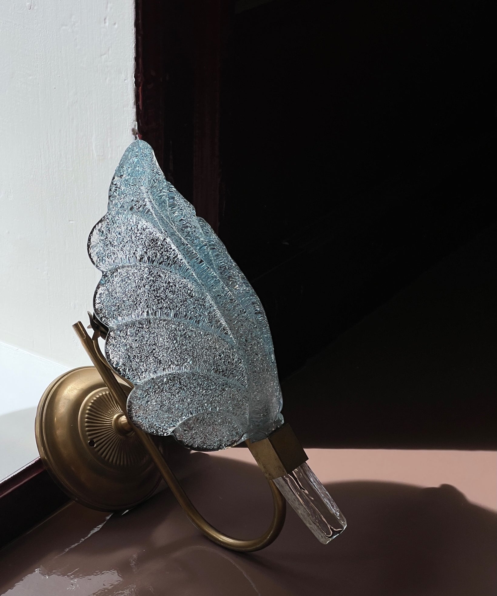 Vintage Murano blue leaf wall lamp