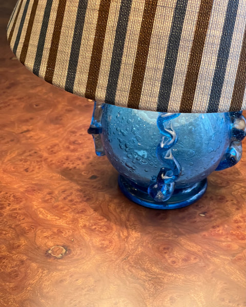 Vintage blue glass table lamp (incl. lampshade)