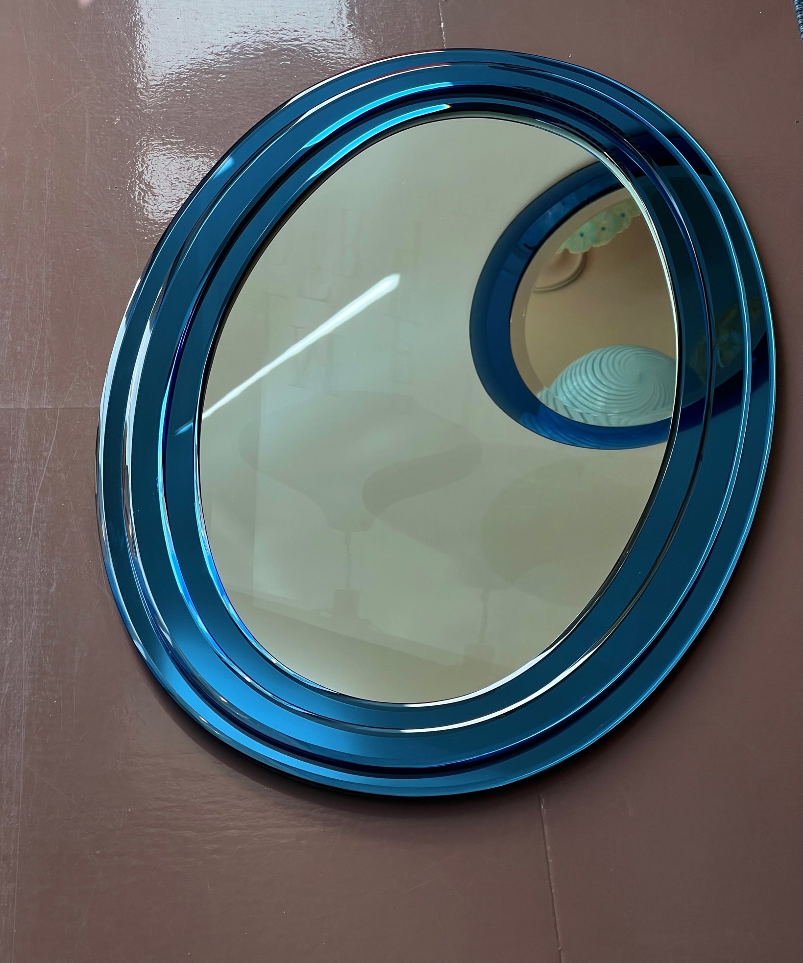 Vintage Italian mirror with triple blue mirror frame
