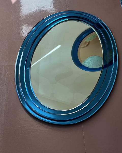 Vintage Italian mirror with triple blue mirror frame