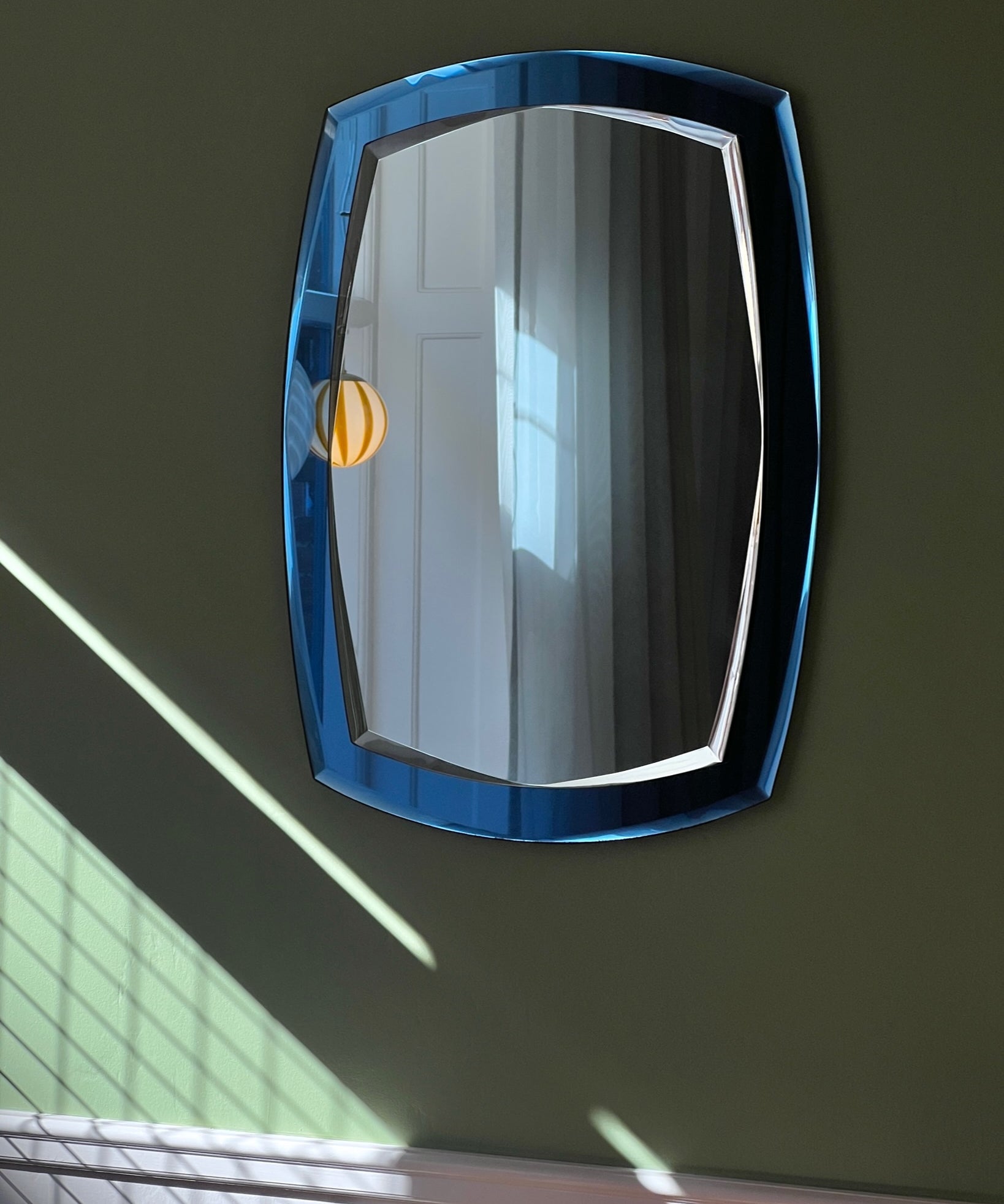 Vintage Italian mirror with blue mirror frame