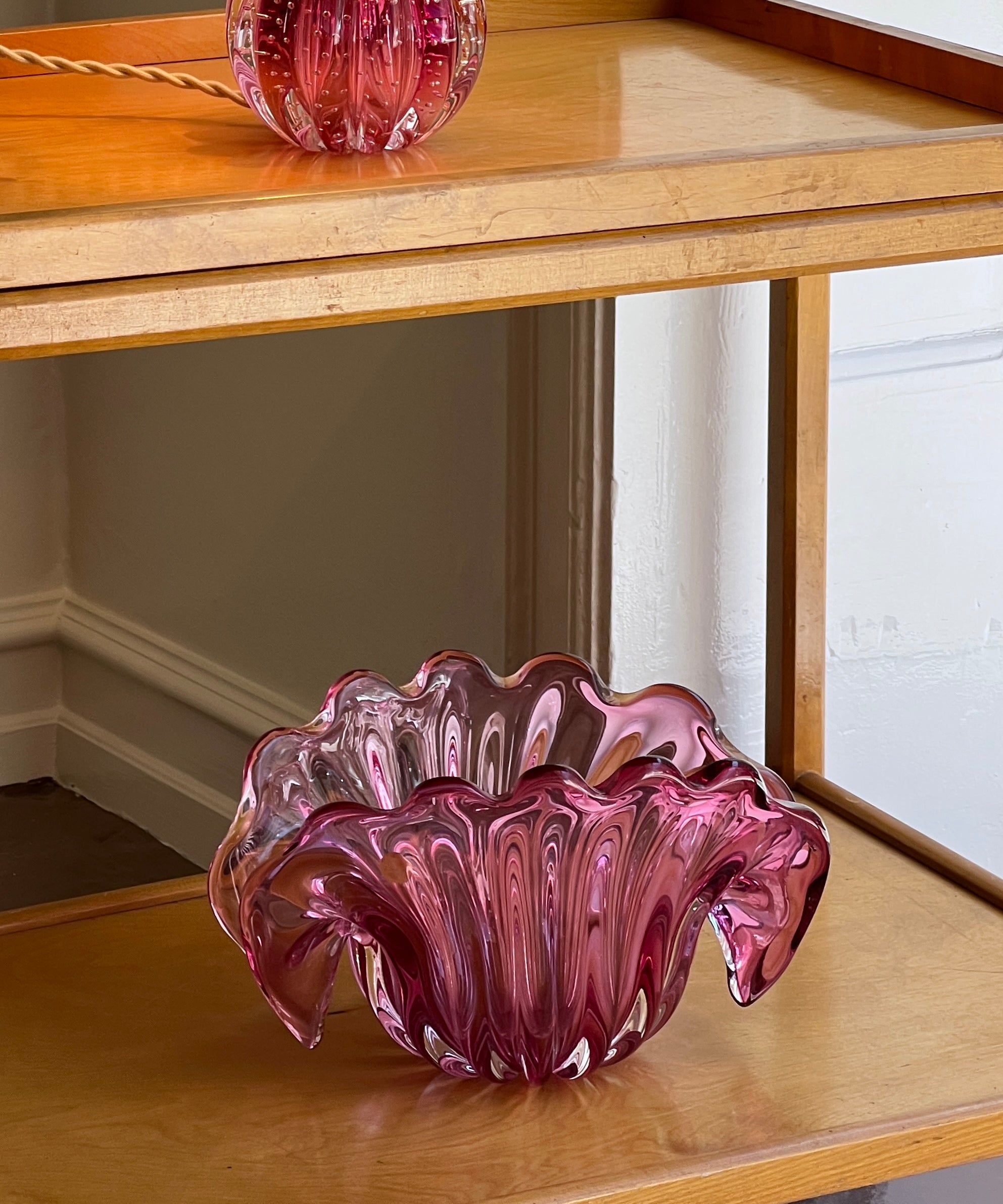 Vintage pink Murano shell bowl