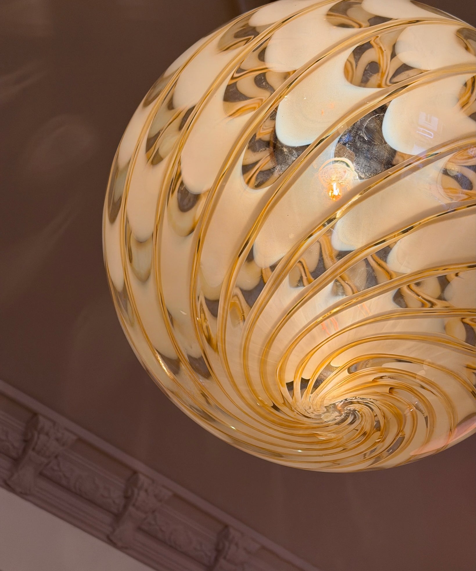 Large vintage golden clear Murano ceiling lamp (D45)