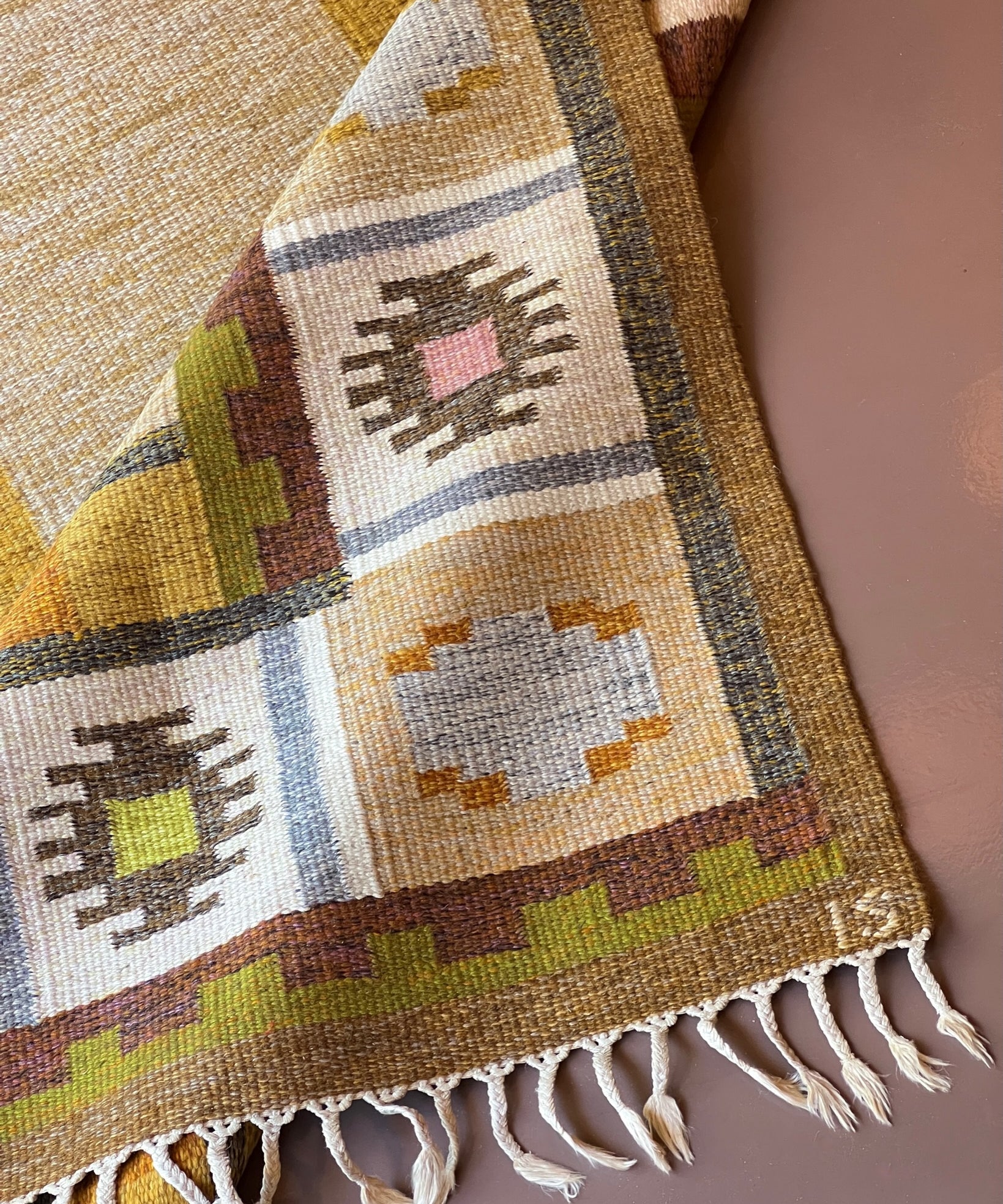 Vintage flat weave rug by Ingegerd Silow (IS)