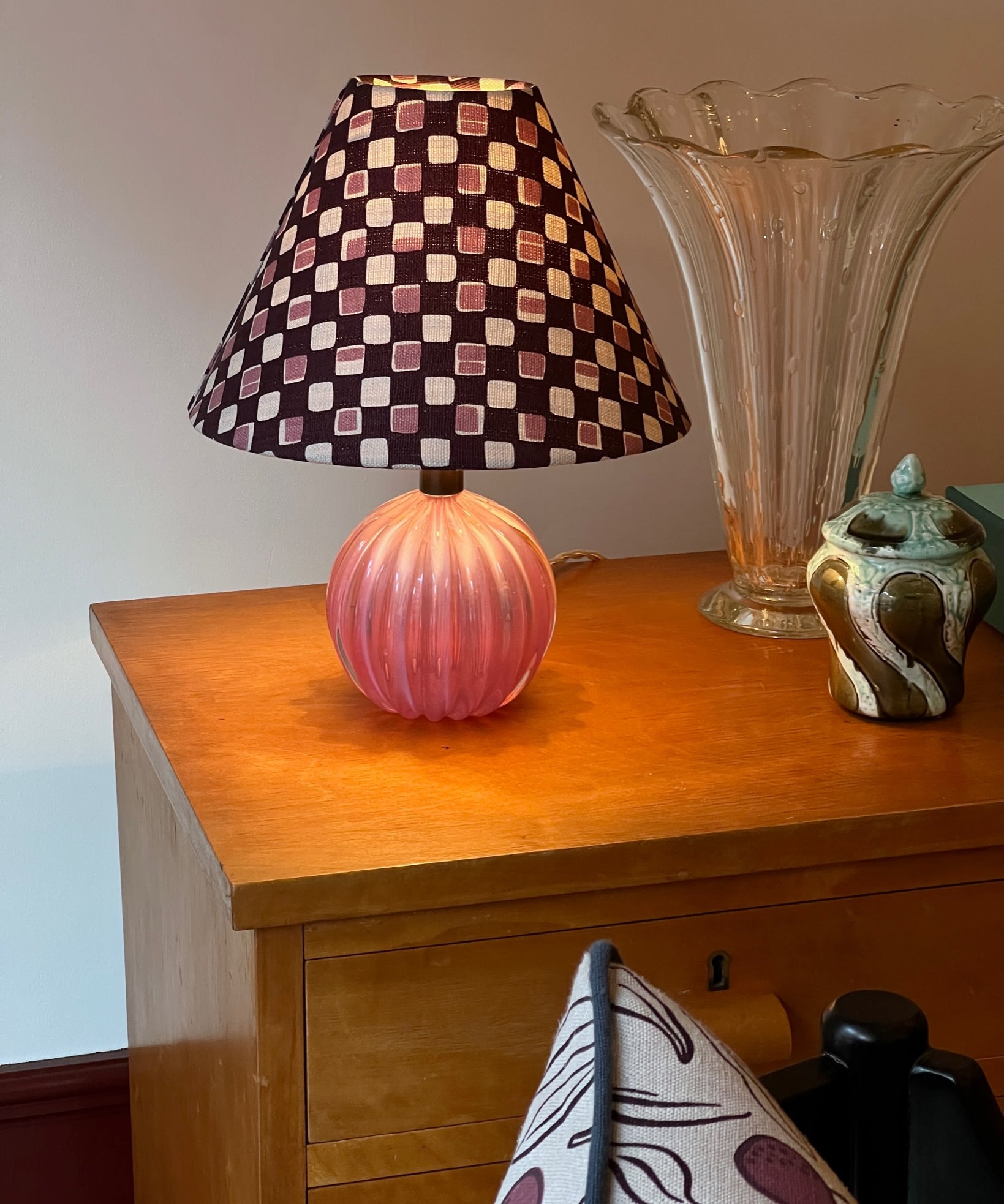 Vintage pink Murano table lamp (incl. lampshade)