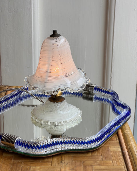 Vintage white/clear swirl Murano table lamp