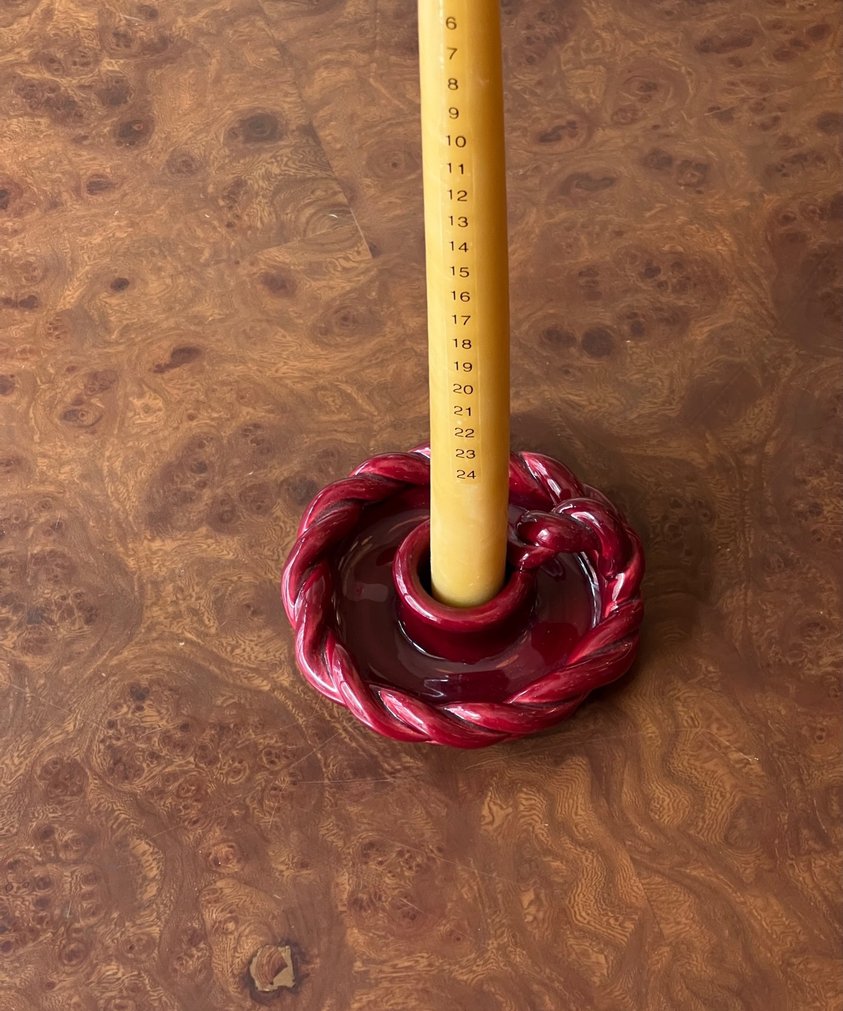 Vintage red twisted ceramic candle holder