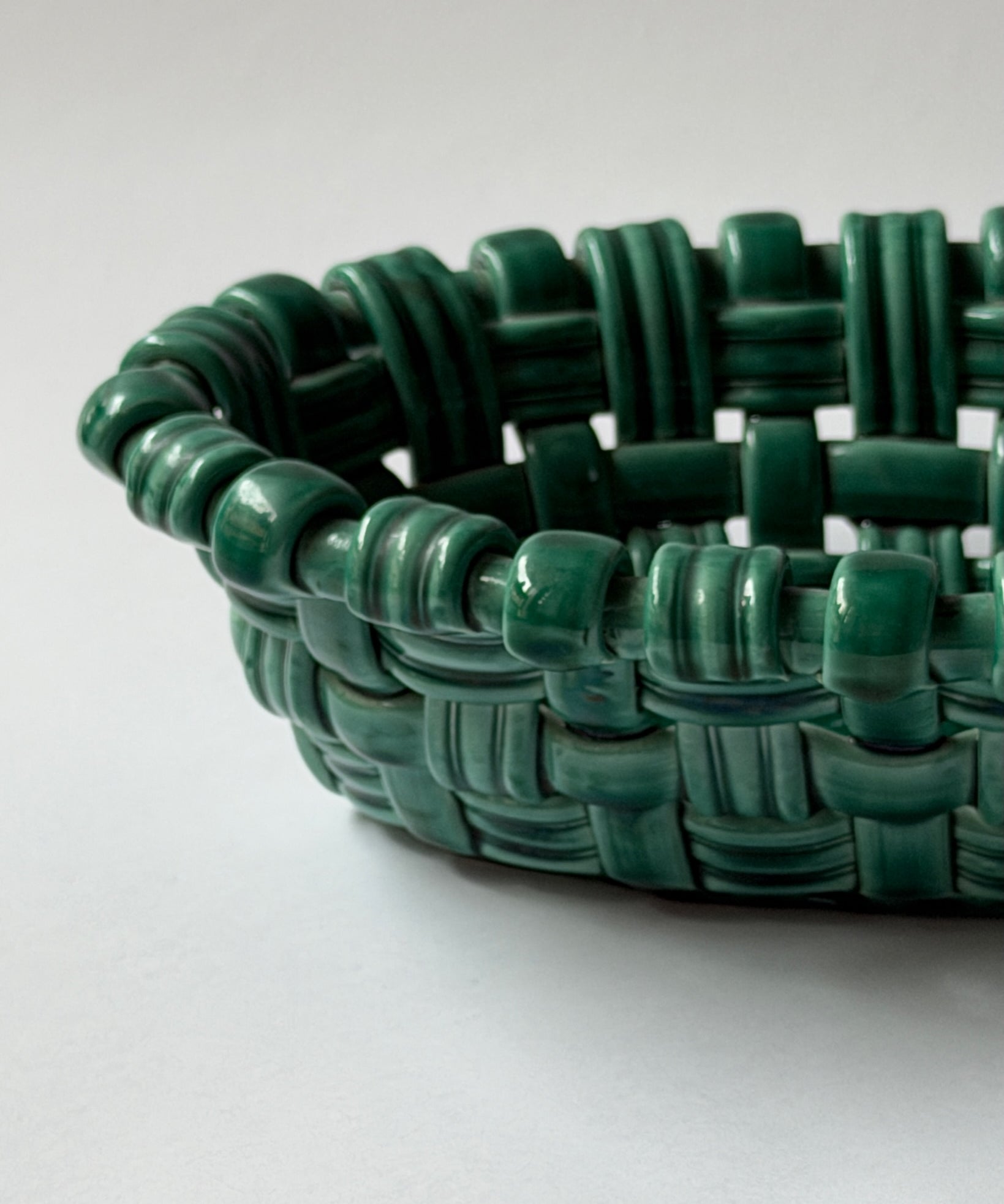 Vintage green ceramic basket