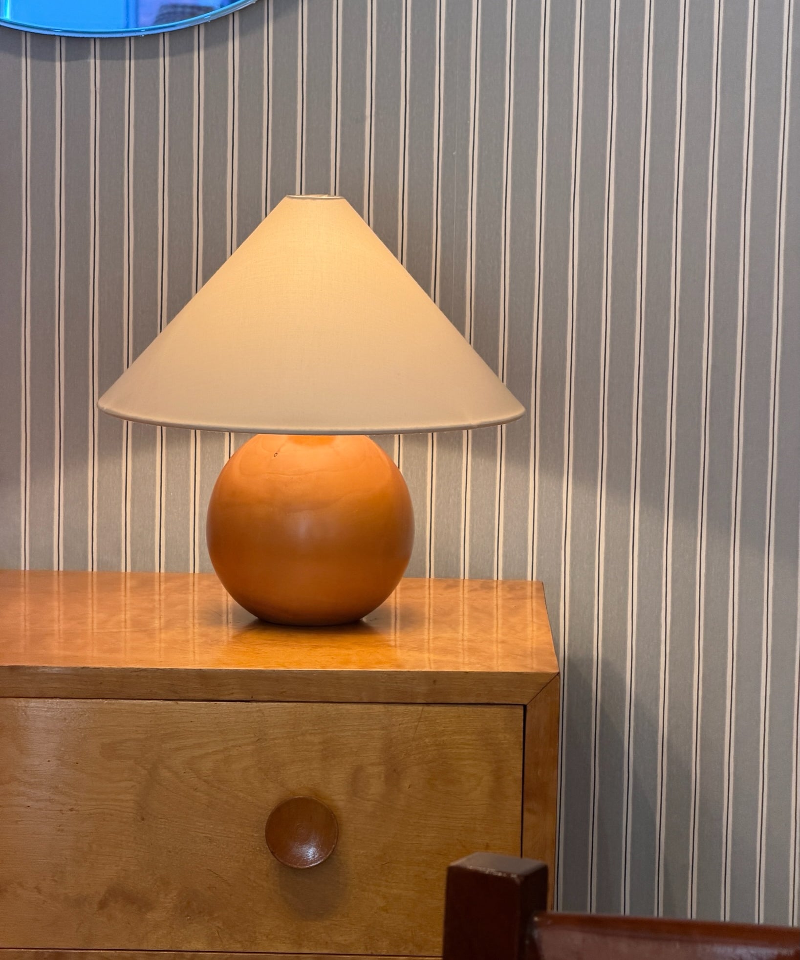 Vintage large round wooden table lamp