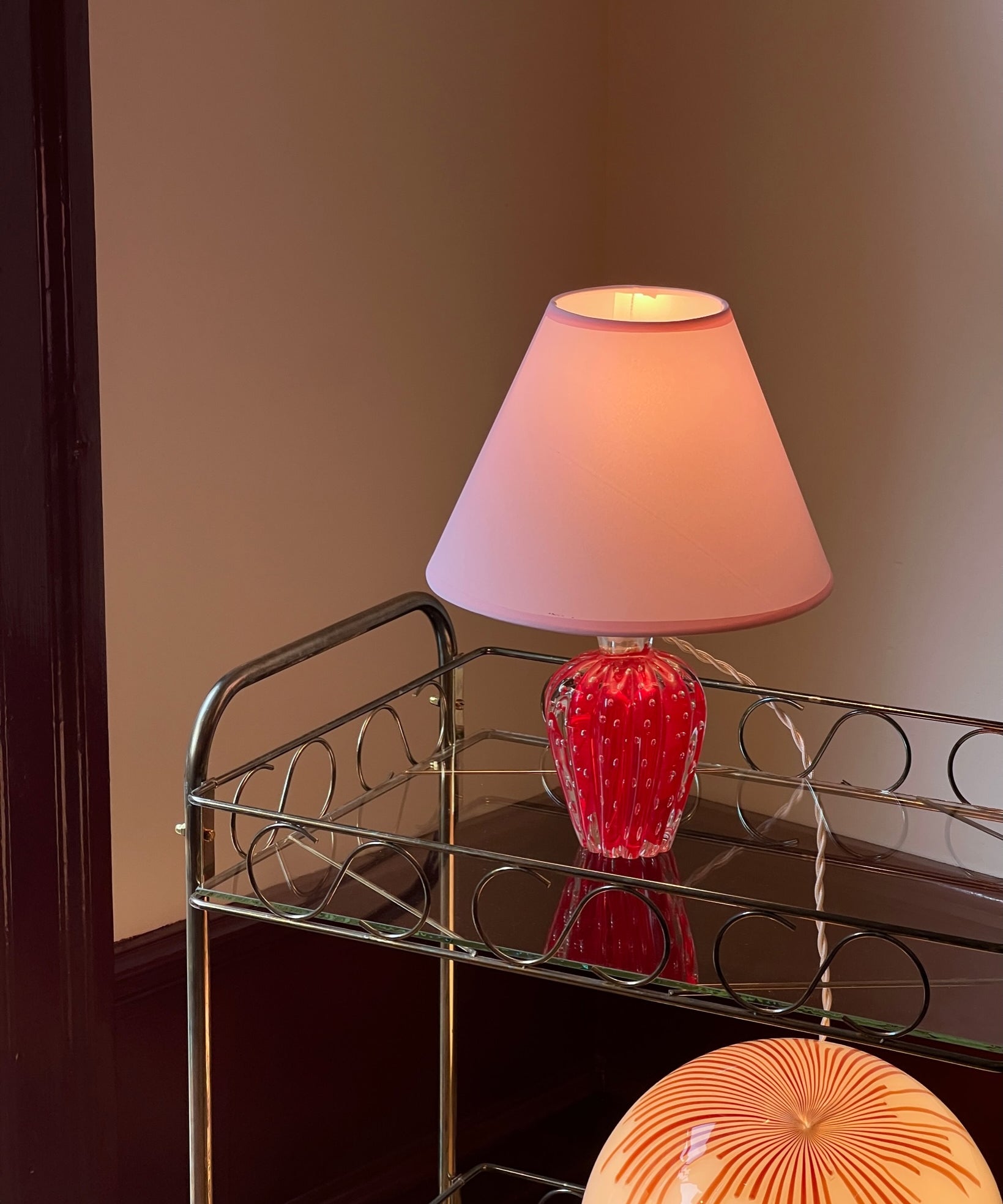 Vintage red Murano table lamp